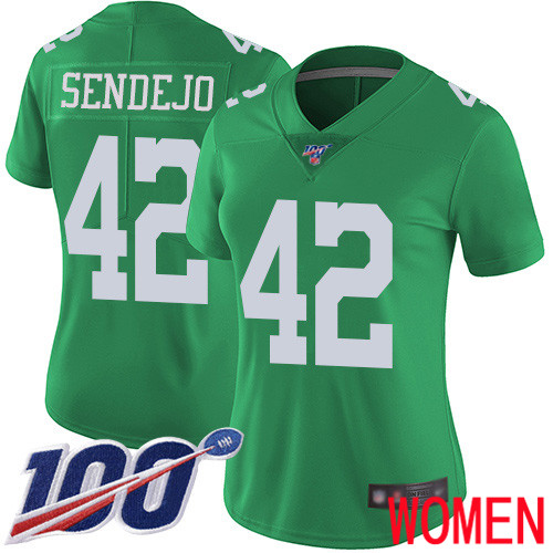 Women Philadelphia Eagles 42 Andrew Sendejo Limited Green Rush Vapor Untouchable NFL Jersey 100th
